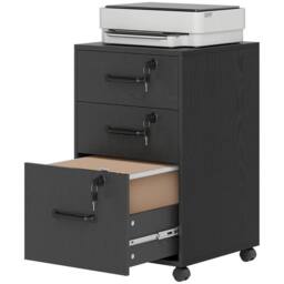 STILVORA Three Drawer Filing Cabinet with Locks & Wheels in Black - thumbnail 5