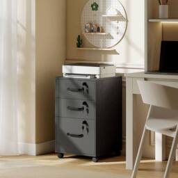 STILVORA Three Drawer Filing Cabinet with Locks & Wheels in Black - thumbnail 3