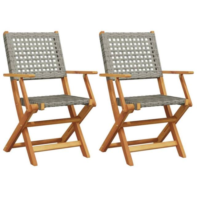 Berkfield Home Garden Chairs 2 pcs Grey Solid Wood Acacia & Poly Rattan - image 1