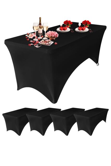 Neel Blue 6FT Rectangle Patio Tablecloth Elastic Spandex Table Cover, Pack of 5 in Black - image 1
