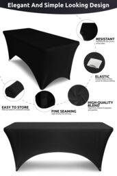 Neel Blue 6FT Rectangle Patio Tablecloth Elastic Spandex Table Cover, Pack of 5 in Black - thumbnail 3