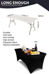 Neel Blue 6FT Rectangle Patio Tablecloth Elastic Spandex Table Cover, Pack of 5 in Black - thumbnail 2