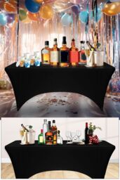 Neel Blue 6FT Rectangle Patio Tablecloth Elastic Spandex Table Cover, Pack of 5 in Black - thumbnail 6