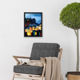 Artery8 Edinburgh Castle From Grassmarket Cityscape Modern Artwork Framed Wall Art Print A4 in Black - thumbnail 2