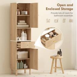 HOMCOM 168cm Tall Bathroom Cabinet with Adjustable Shelves, Oak Wood Effect in Light Oak - thumbnail 5