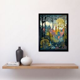"Artery8 Wall Art Print Village Through Sherwood Forest Tree Landscape Art Framed in Black - Size: W12"" x H16""" - thumbnail 2