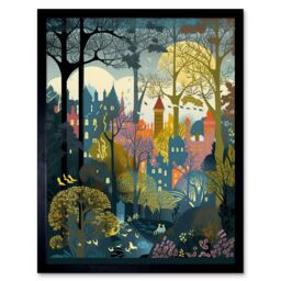 "Artery8 Wall Art Print Village Through Sherwood Forest Tree Landscape Art Framed in Black - Size: W12"" x H16""" - thumbnail 1