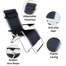 Marco Paul Pack of 2 Reclining Garden Sun Lounger With Padded Head Rest in Black - thumbnail 5
