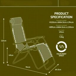 Marco Paul Pack of 2 Reclining Garden Sun Lounger With Padded Head Rest in Black - thumbnail 3