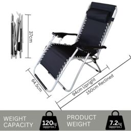 Marco Paul Pack of 2 Reclining Garden Sun Lounger With Padded Head Rest in Black - thumbnail 4