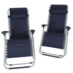 Marco Paul Pack of 2 Reclining Garden Sun Lounger With Padded Head Rest in Black - thumbnail 2