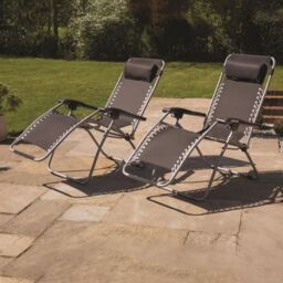 Marco Paul Pack of 2 Reclining Garden Sun Lounger With Padded Head Rest in Black - thumbnail 1
