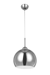 Orsina Chrome Pendant Light With White Inner Shade, Dome Lighting For Kitchens, Modern Metallic Ceiling Drop Lamp in Silver