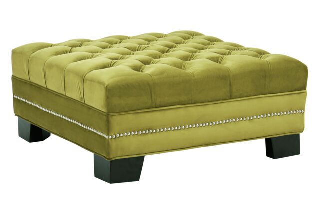 Orsina Durable Moss Velvet Footstool, Plush Velvet Soft Footstool, Button Tufted Large Upholstered Footstool in Green - image 1