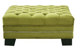 Orsina Durable Moss Velvet Footstool, Plush Velvet Soft Footstool, Button Tufted Large Upholstered Footstool in Green - thumbnail 2