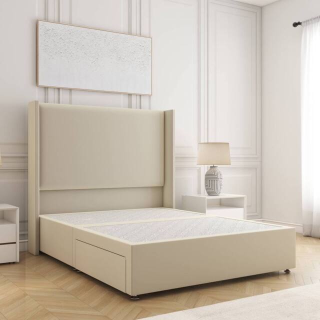 "BSSPOKE Austin Divan Bed Plush Velvet 54"" Headboard & No Drawers No Mattress in Cream - Size: King" - image 1
