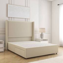 "BSSPOKE Austin Divan Bed Plush Velvet 54"" Headboard & No Drawers No Mattress in Cream - Size: King" - thumbnail 1