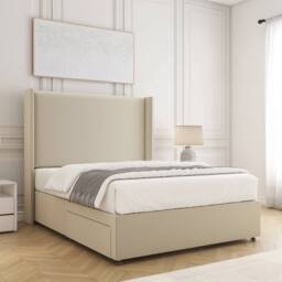 "BSSPOKE Austin Divan Bed Plush Velvet 54"" Headboard & No Drawers No Mattress in Cream - Size: King" - thumbnail 2