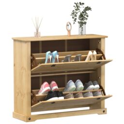 Berkfield Home Shoe Cabinet Corona 99x32x85 cm Solid Wood Pine in Brown - Size: 99 x 32 x 85 cm