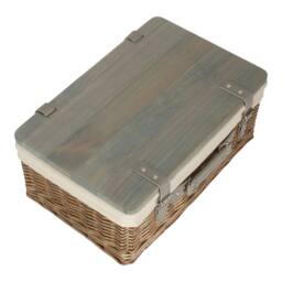 Red Hamper Antique Wash White Lined Willow Empty Picnic Basket with Pinewood Lid - Size: Medium - thumbnail 3