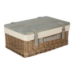Red Hamper Antique Wash White Lined Willow Empty Picnic Basket with Pinewood Lid - Size: Medium - thumbnail 2