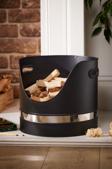 Dibor Contemporary Matte Black Fireplace Coal, Log Storage & Kindling Bucket Basket - image 1