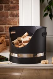Dibor Contemporary Matte Black Fireplace Coal, Log Storage & Kindling Bucket Basket - thumbnail 1