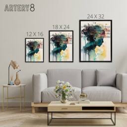"Artery8 Woman Watercolour Portrait With Music Notes Framed Canvas Wall Art Print - Size: W12"" x H16""" - thumbnail 4