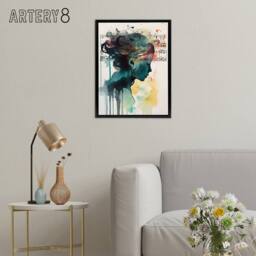 "Artery8 Woman Watercolour Portrait With Music Notes Framed Canvas Wall Art Print - Size: W12"" x H16""" - thumbnail 3