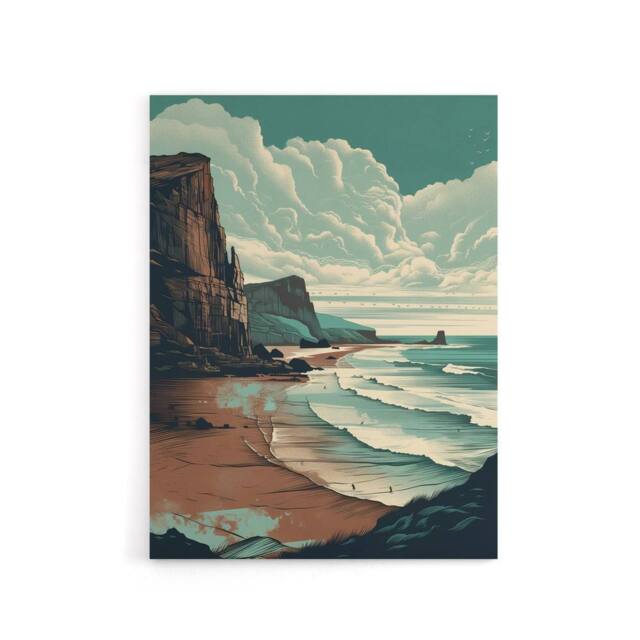 "Artery8 Cliff Bay Dramatic Coastal Landscape Canvas Wall Art Print in Blue - Size: W24"" x H32""" - image 1