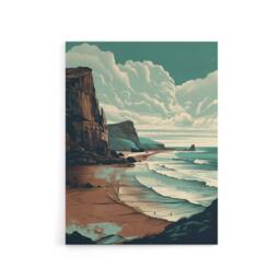 "Artery8 Cliff Bay Dramatic Coastal Landscape Canvas Wall Art Print in Blue - Size: W24"" x H32""" - thumbnail 1