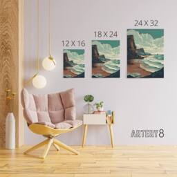 "Artery8 Cliff Bay Dramatic Coastal Landscape Canvas Wall Art Print in Blue - Size: W24"" x H32""" - thumbnail 4