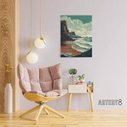 "Artery8 Cliff Bay Dramatic Coastal Landscape Canvas Wall Art Print in Blue - Size: W24"" x H32""" - thumbnail 3