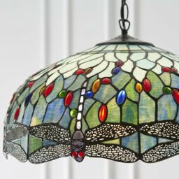 Loops Tiffany Glass Hanging Ceiling Pendant Light Blue Dragonfly 3 Lamp Shade i00110 in Clear - thumbnail 3