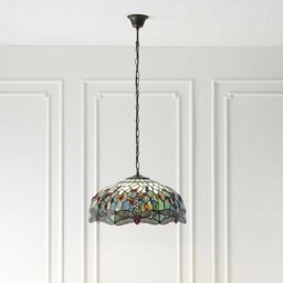 Loops Tiffany Glass Hanging Ceiling Pendant Light Blue Dragonfly 3 Lamp Shade i00110 in Clear - thumbnail 5