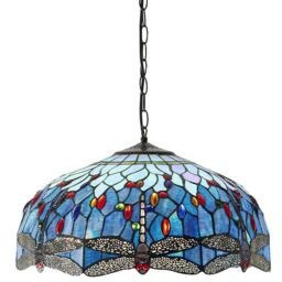 Loops Tiffany Glass Hanging Ceiling Pendant Light Blue Dragonfly 3 Lamp Shade i00110 in Clear - thumbnail 4