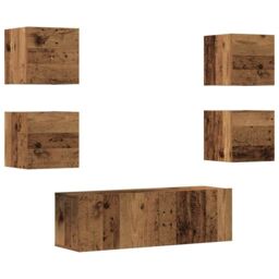 Berkfield Home 5 Piece TV Cabinet Set Wall-mounted Old Wood Engineered Wood - thumbnail 2