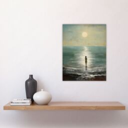 Artery8 Looking Out To Sea Oil Painting Alone At The Water Shore Moonlit Beach Seascape Unframed Wall Art Print Poster Home Decor Premium - thumbnail 4