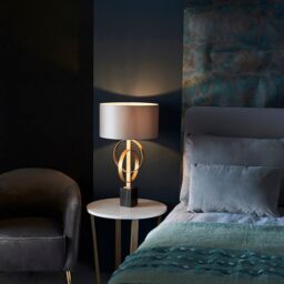 Loops 2 PACK Antique Gold Table Lamp & Mink Satin Shade - Black Marble Base Desk Light - thumbnail 5