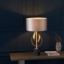 Loops 2 PACK Antique Gold Table Lamp & Mink Satin Shade - Black Marble Base Desk Light - thumbnail 3