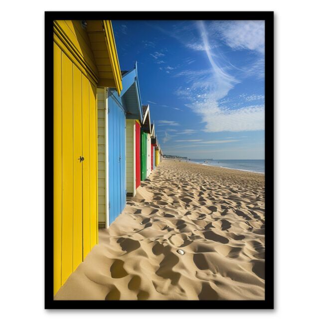 "Artery8 Bournemouth Beach Huts Photo Summer England Framed Art Print in Blue - Size: W12"" x H16""" - image 1