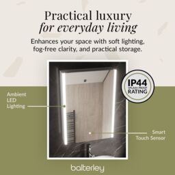 Balterley Rectangular 1 Door Touch Mirror Cabinet, Demister 500mm - White/Chrome in Silver - thumbnail 4