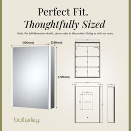 Balterley Rectangular 1 Door Touch Mirror Cabinet, Demister 500mm - White/Chrome in Silver - thumbnail 5