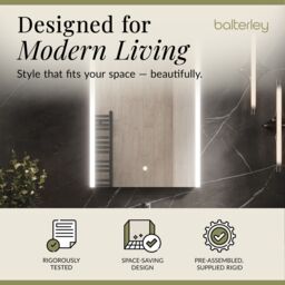 Balterley Rectangular 1 Door Touch Mirror Cabinet, Demister 500mm - White/Chrome in Silver - thumbnail 2