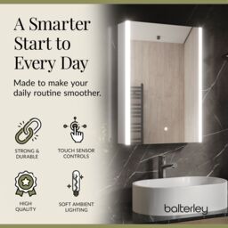 Balterley Rectangular 1 Door Touch Mirror Cabinet, Demister 500mm - White/Chrome in Silver - thumbnail 3