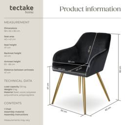 tectake Accent Chair Marilyn Per Piece - Black/Gold in Black - Size: 1 Pack - thumbnail 6
