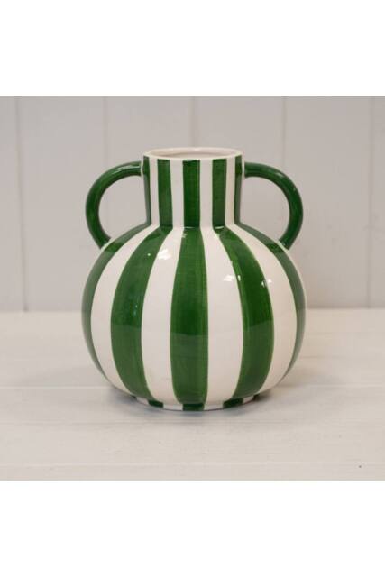 KDMD Green & White Striped Statement Vase - image 1