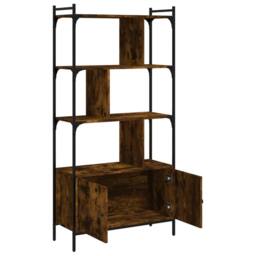Berkfield Home Bookcase with Doors Smoked Oak 76.5x30x154.5 cm Engineered Wood in Brown - thumbnail 4