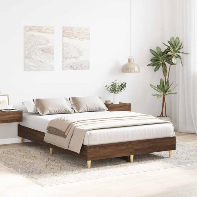 Berkfield Home Durable Bed Frame No Mattress Brown Oak 120x190 cm Small Double Wood - image 1