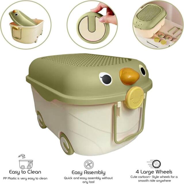 ATEK Large 45L Toy Storage Box with Lid on Wheels Kids Toy Organizer Box in Green